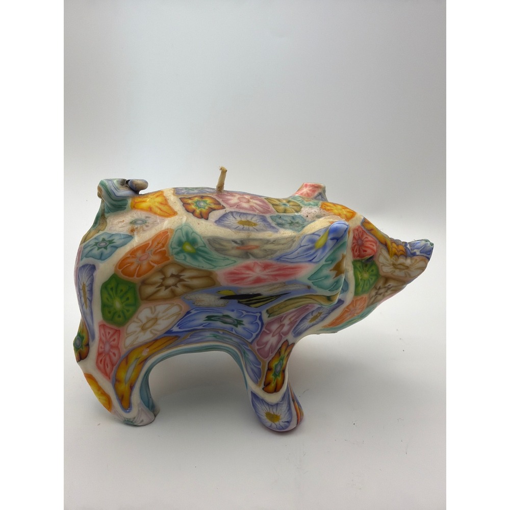 Millefiori Floral Wax Pig Alan's Candle Multi Color Decorative Figurine Piggy
